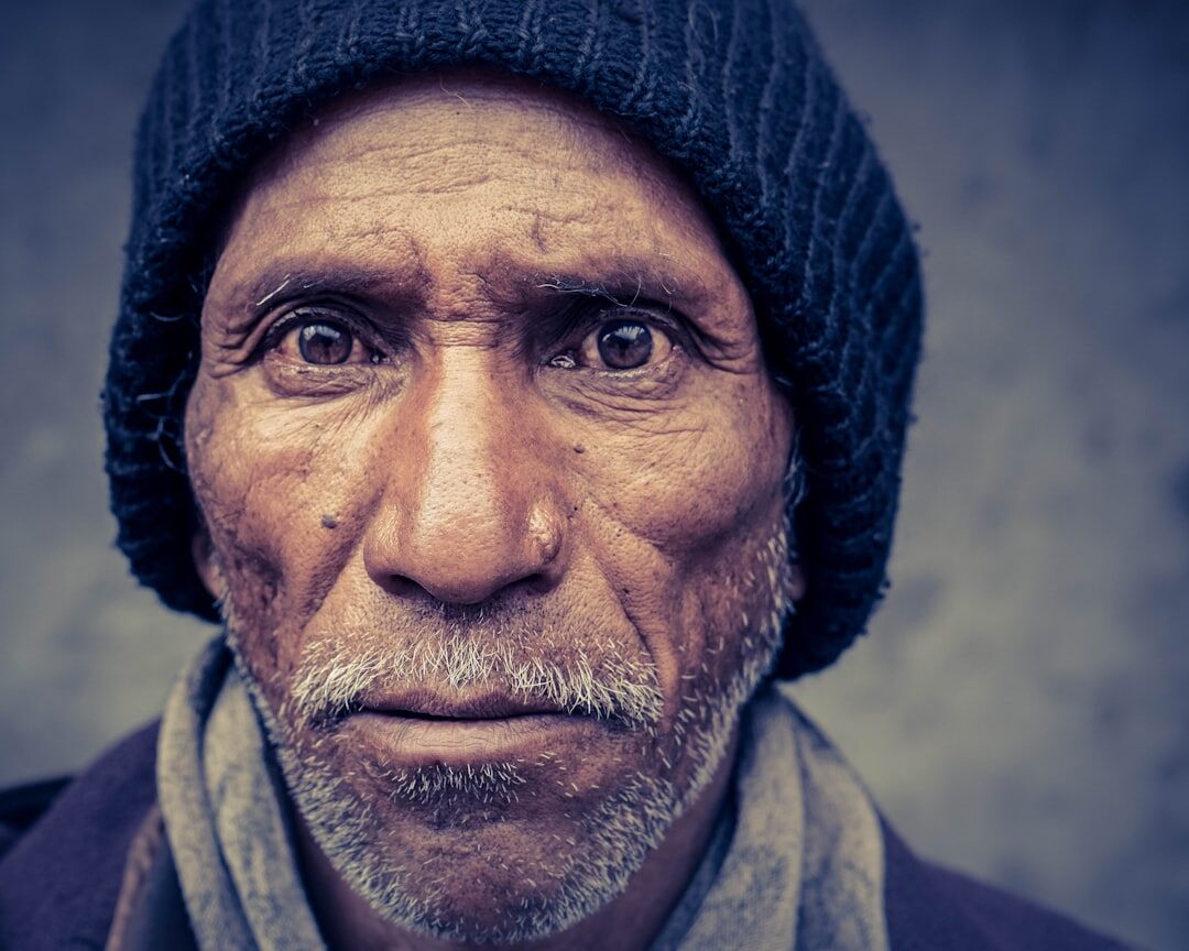 portrait of homeless man